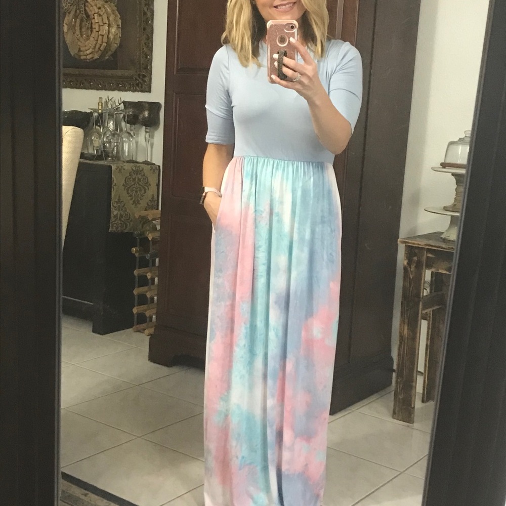 Blue and pink tie dye maxi dress